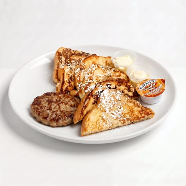 Cinnamon Sugar French Toast with Eggs and Meat.
